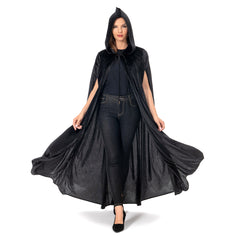 Hexe Robe Cosplay Kostüm Schwarz Kapuze Outfits Halloween Karneval Umhang