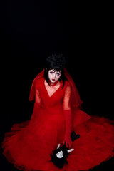 Beetlejuice Lydia Cosplay Kostüm Rot Brautkleid Halloween Karneval Kleid