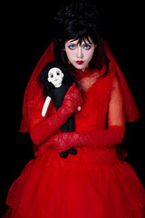 Beetlejuice Lydia Cosplay Kostüm Rot Brautkleid Halloween Karneval Kleid