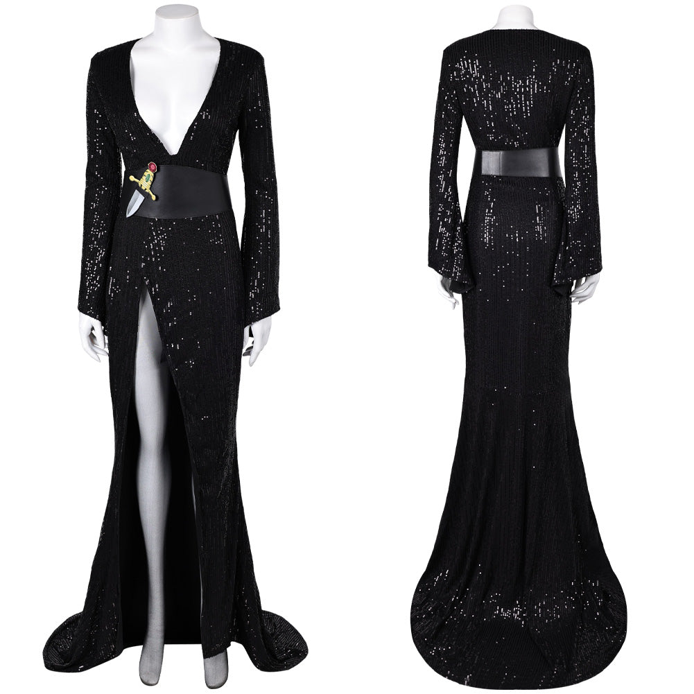 Elvira:Mistress Of The Dark- Elvira Schwarz Kleid Cosplay Kostüm Halloween Karneval Outfits
