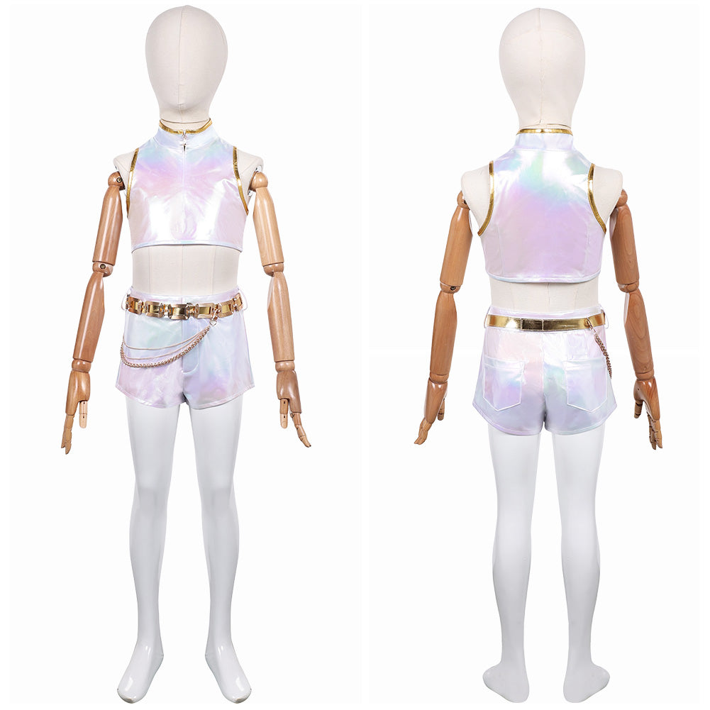 Kinder Mädchen Huntrix Rumi weiß Outfits Kpop Demon Hunters Rumi Cosplay Kostüm