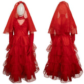 Mädchen Kinder Beetlejuice Lydia Kostüm Rot Brautkleid Halloween Karneval Kleid