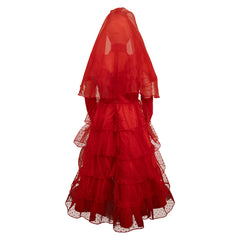 Mädchen Kinder Beetlejuice Lydia Kostüm Rot Brautkleid Halloween Karneval Kleid