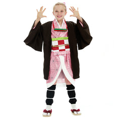 Blade of Demon Destruction Kamado Schwester Mädchen Kinder Kimono Halloween Karneval Kostüm Set