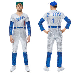Elton John Baseballuniform Rocketman Cosplay Kostüm Jumpsuit Kappe