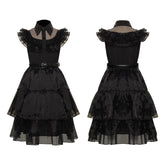 Kinder Mädchen Addams Ballkleid Cosplay Halloween Karneval Kostüm