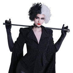 Cruella de Vil Emme Stone schwarz Mantel Cosplay Kostüm Halloween Karneval Outfits
