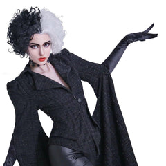 Cruella de Vil Emme Stone schwarz Mantel Cosplay Kostüm Halloween Karneval Outfits