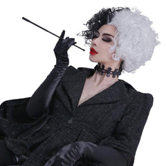 Cruella de Vil Emme Stone schwarz Mantel Cosplay Kostüm Halloween Karneval Outfits