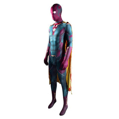 WandaVision -Vision 3D Druck Jumpsuit mit Umhang Cosplay Kostüm Halloween Karneval Kostüm