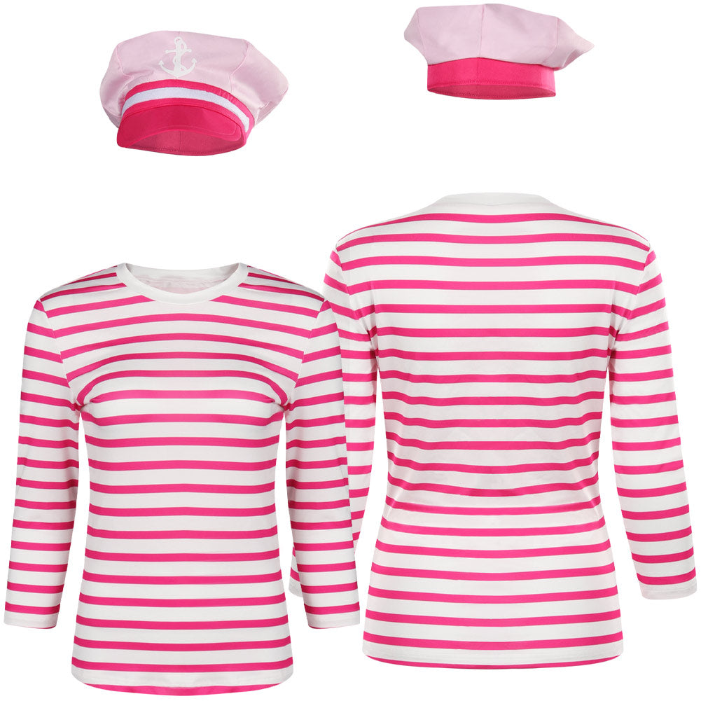 Film 2023 Barbie Marineuniform Margot Robbie rot weiß gestreiftes Hemd Damen Cosplay Kostüm