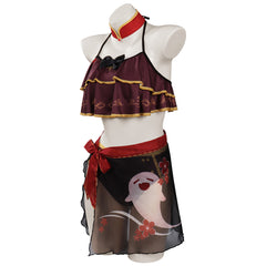 Genshin Impact HUTAO Cosplay Bademode Damen Sommer Originell 4tlg. Badeanzug