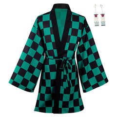 Blade of Demon Destruction Kamado Tanjirou 3D Druck Umhang Erwachsene Unisex Haori mit Ohrringe