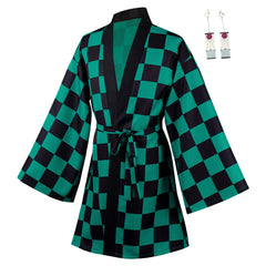 Blade of Demon Destruction Kamado Tanjirou 3D Druck Umhang Erwachsene Unisex Haori mit Ohrringe