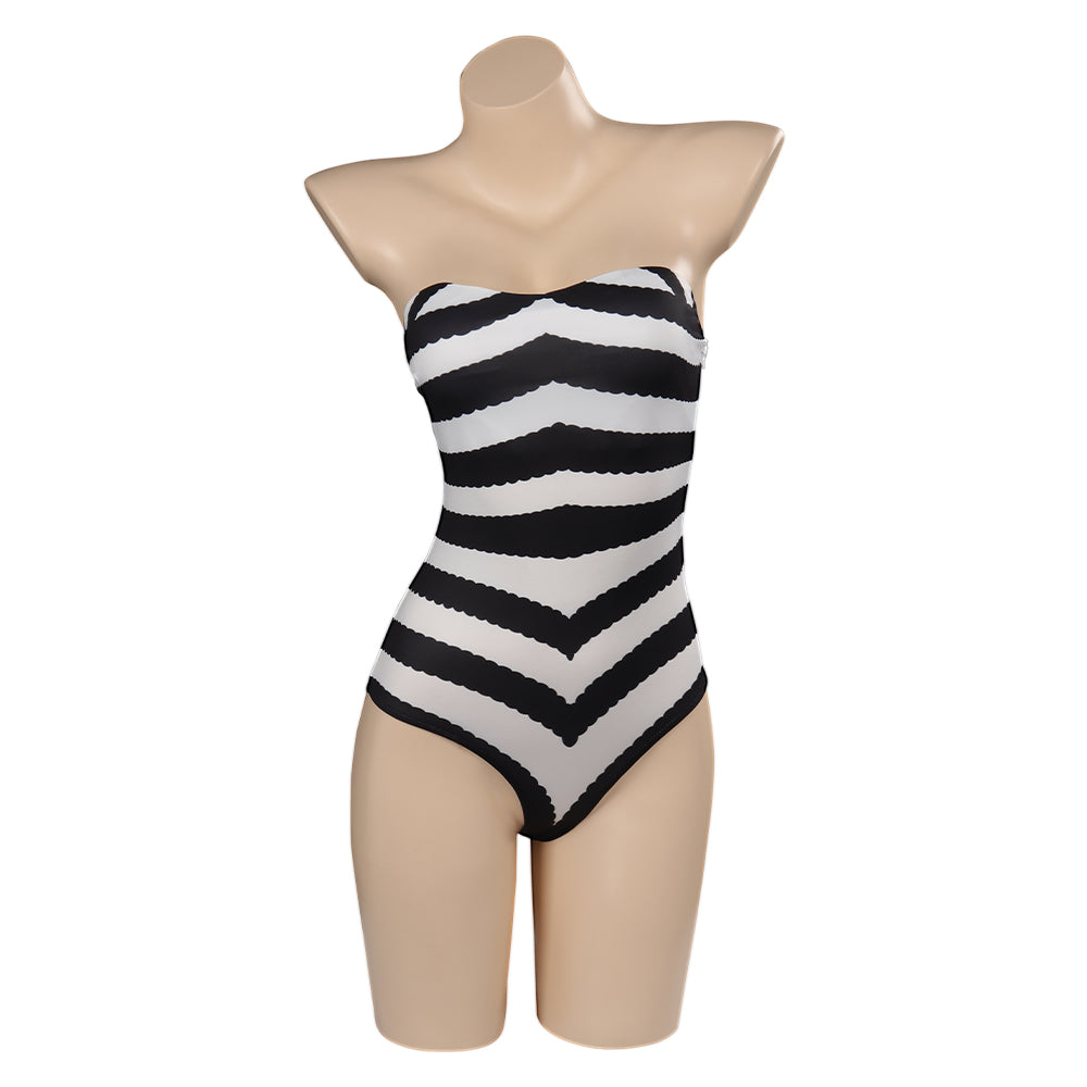 Barbie schwarz weiß gestreift Badeanzug Damen Sommer einteilige Bademode