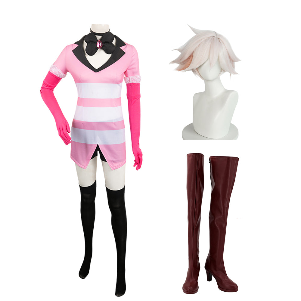 Hazbin Hotel Dämon Angel Dust rosa Kostüm Set Cosplay Halloween Karneval Outfits