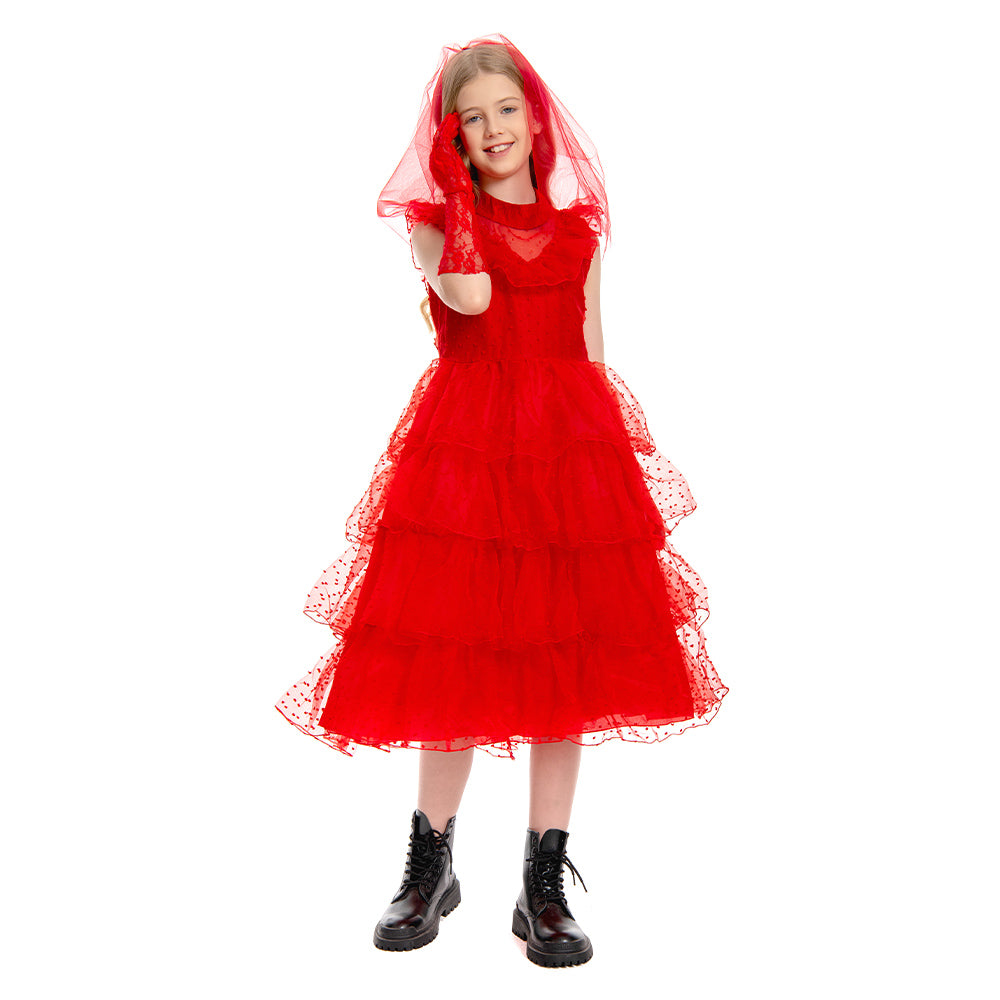 Kinder Mädchen Lydia Deetz rot Kleid Cosplay Outfits