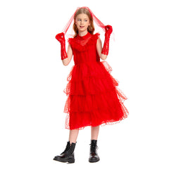 Kinder Mädchen Lydia Deetz rot Kleid Cosplay Outfits