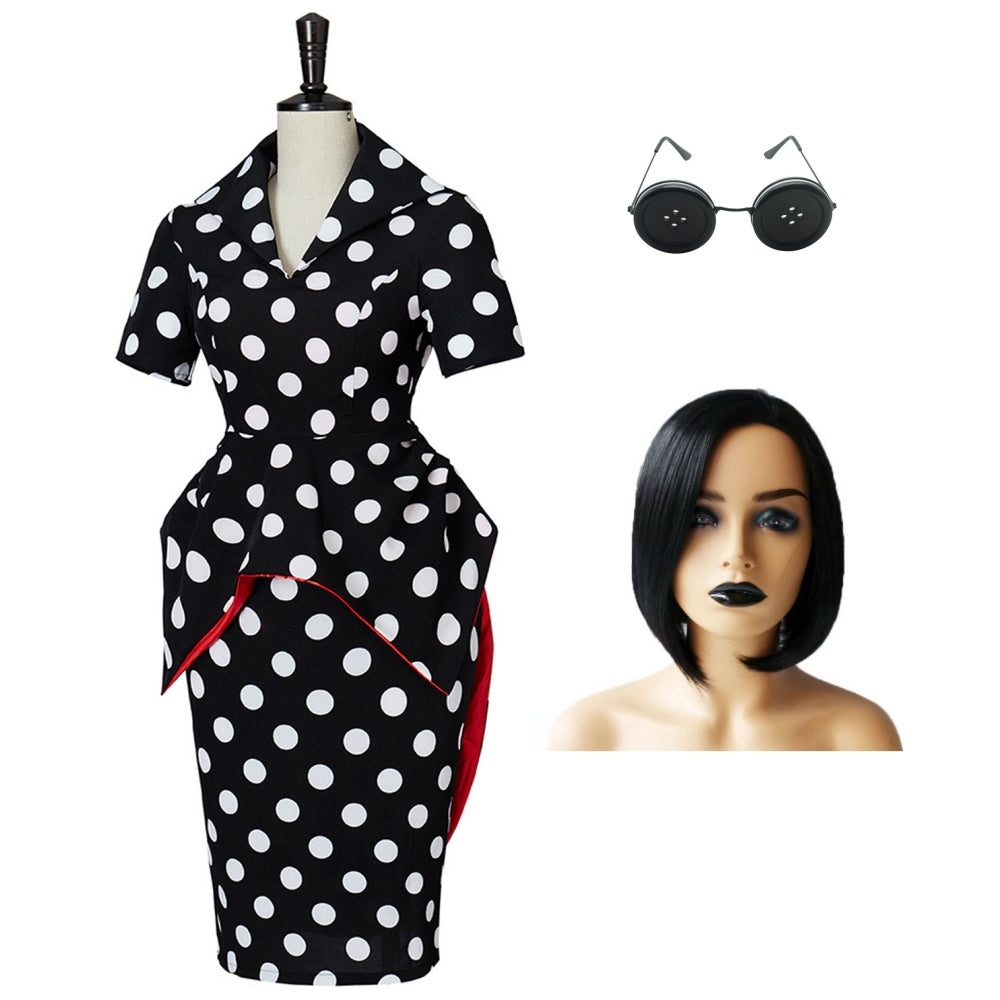 Coraline Mutter alte Vettel Pünktchenmuster Kleid Cosplay Outfits