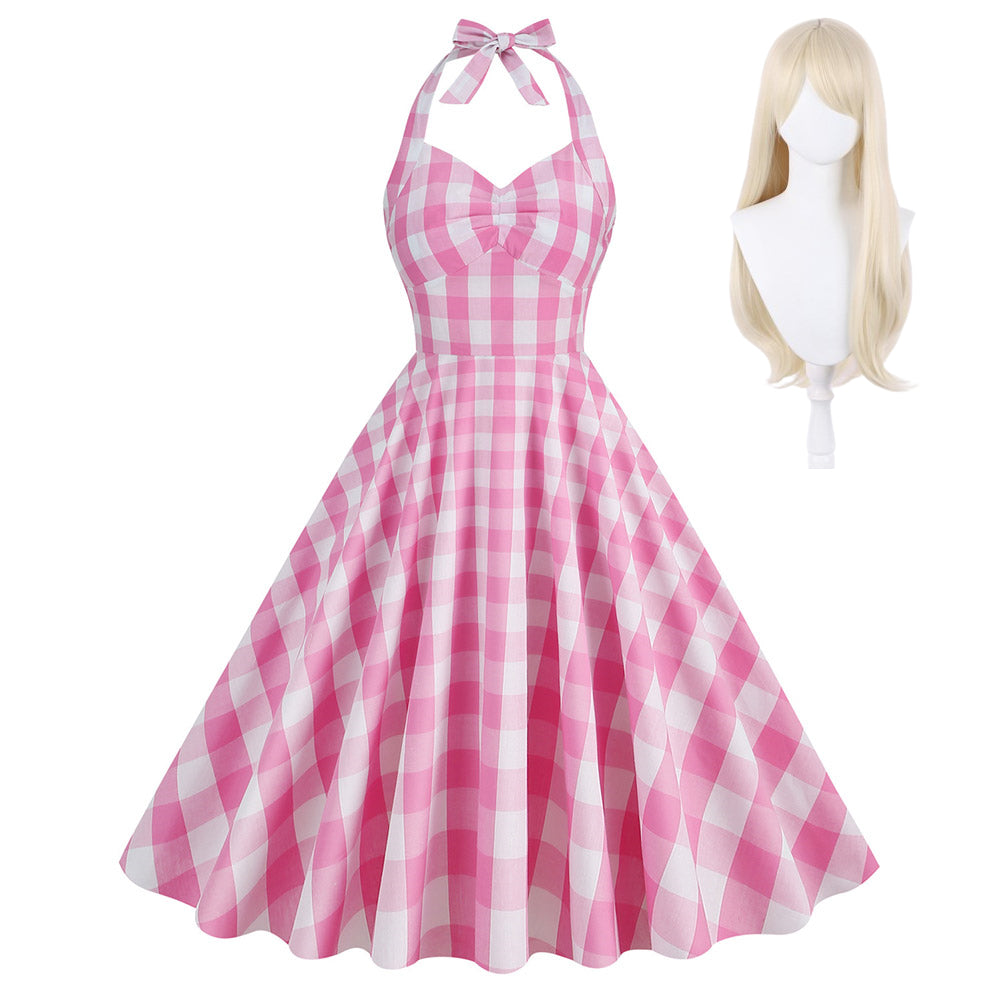 Barbie Neckholderkleider Vintage Retro Barbie Kleid Margot Robbie Party Kleid