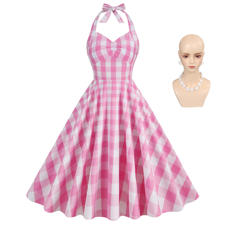 Barbie Neckholderkleider Vintage Retro Barbie Kleid Margot Robbie Party Kleid