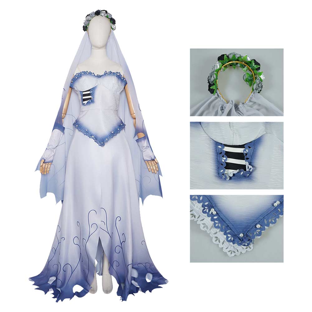 Corpse Bride Hochzeit mit einer Leiche Emily Kleid Cosplay Kostüm Halloween Karneval Outfit