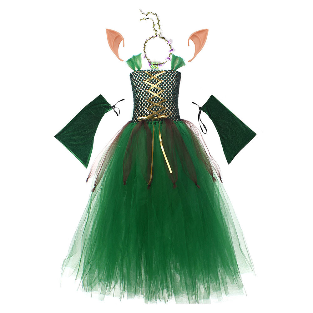 Kinder Mädchen Wald Elf tutu Kleid grün Kostüm für Halloween Karneval Mottoparty