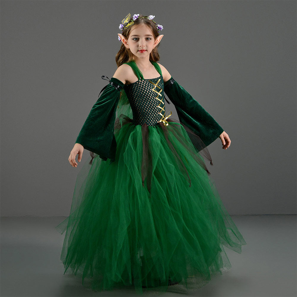 Kinder Mädchen Wald Elf tutu Kleid grün Kostüm für Halloween Karneval Mottoparty