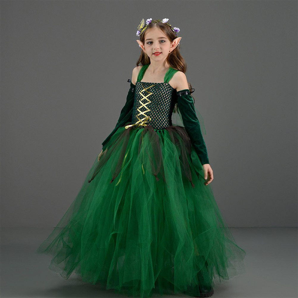 Kinder Mädchen Wald Elf tutu Kleid grün Kostüm für Halloween Karneval Mottoparty