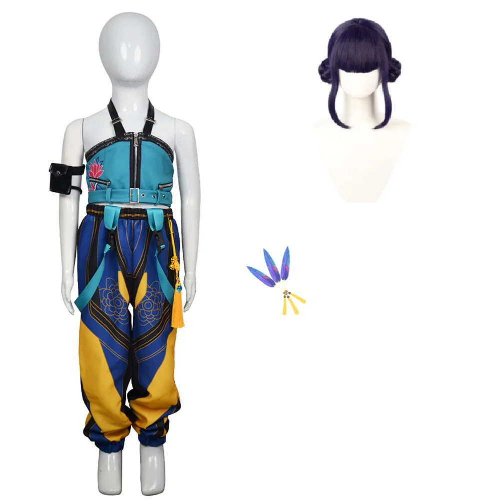 Kinder Mädchen Zoey Kostüm Kpop Demon Hunters HUNTRIX Zoey Cosplay Outfits mit Perücke-Darts