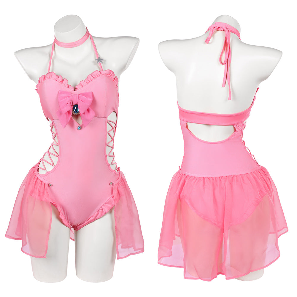Princess Peach Cosplay Bademode Damen Sommer einteilige Badeanzug