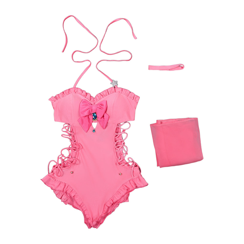 Princess Peach Cosplay Bademode Damen Sommer einteilige Badeanzug