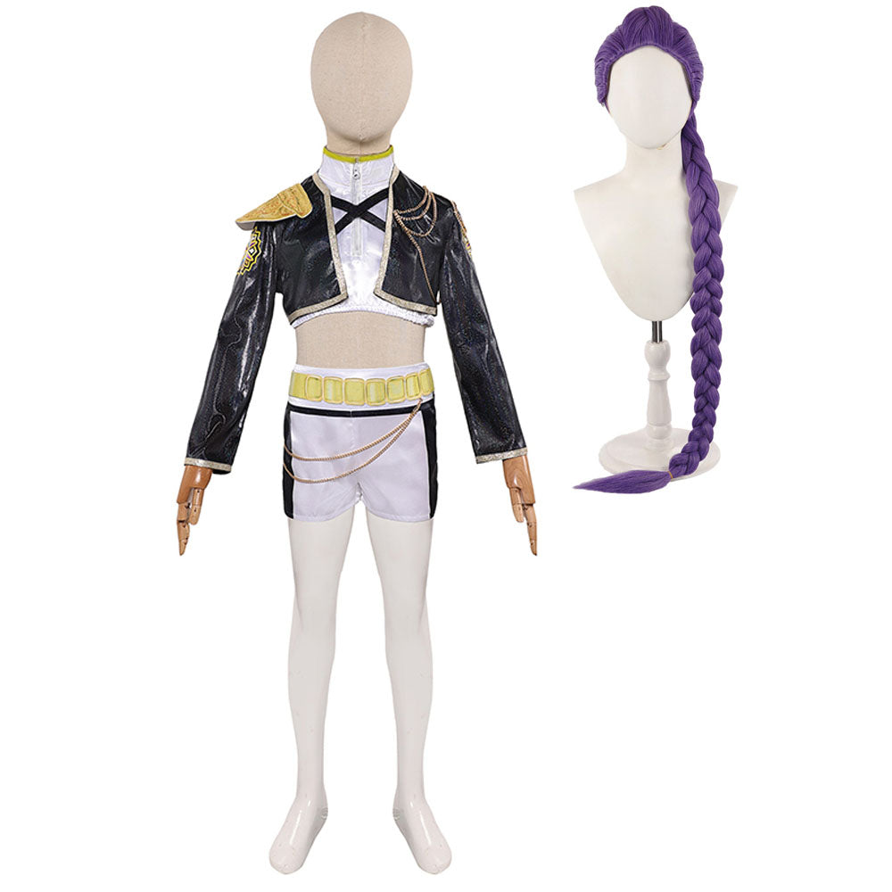 Kinder Mädchen Trio Dämonenjägerin Rumi Gold schwarz weiß Kostüm Cosplay Outfits