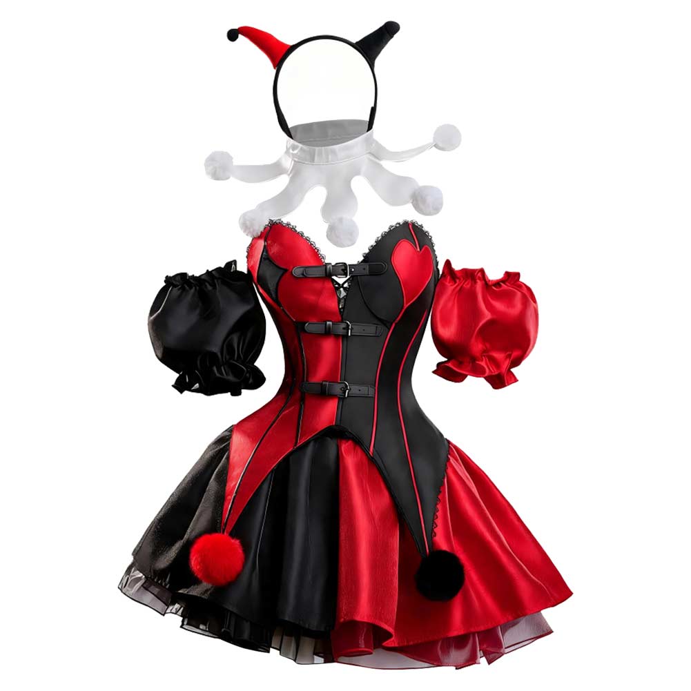 Harley Quinn rot Kleid Damen Clown Halloween Karneval Kostüm