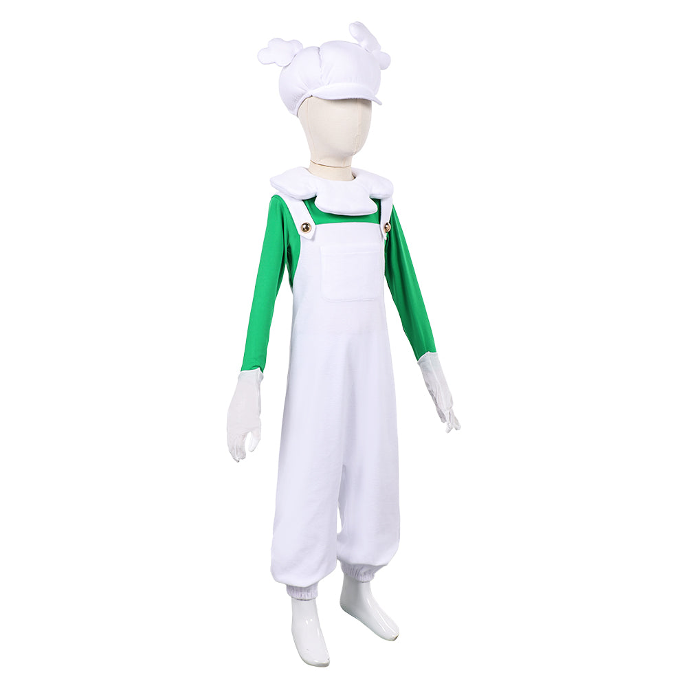 Kinder Luigi weiß Kostüm Der Super Mario Galaxy Film Luigi Cosplay Outfit