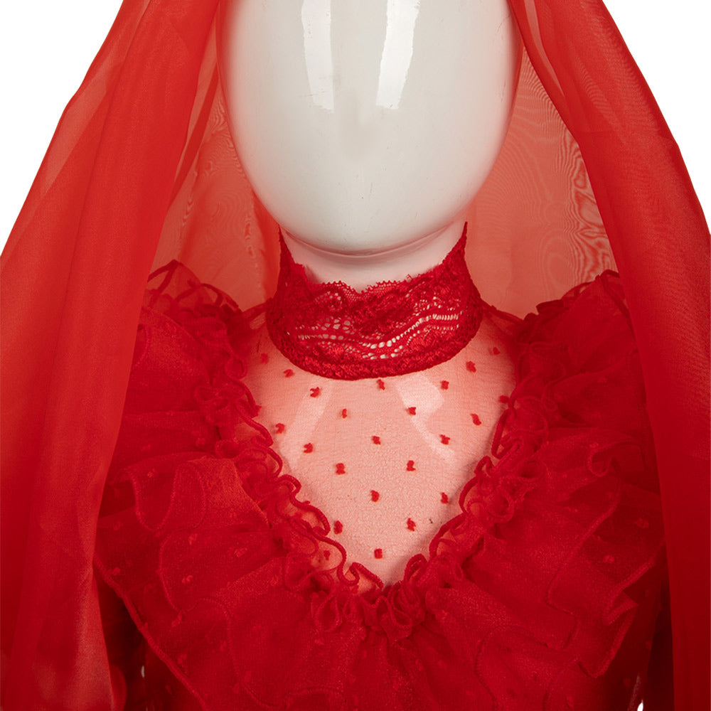Mädchen Kinder Beetlejuice Lydia Kostüm Rot Brautkleid Halloween Karneval Kleid