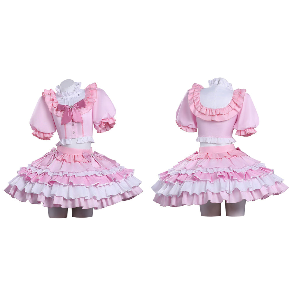 OSIAS Puella Magi Madoka Magica – Kaname Madoka Cosplay Kostüm, Glänzender Stoff, Puffärmel, Spitzenstrümpfe, Mit Schleifen & Herzausschnitt OSIAS Puella Magi Madoka Magica – Kaname Madoka Cosplay Kostüm, Glänzender Stoff, Puffärmel, Spitzenstrümpfe, Mit Schleifen & Herzausschnitt