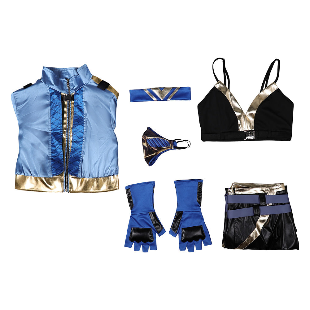 Mortal Kombat Kitana blau Set Cosplay Halloween Karneval Kostüm