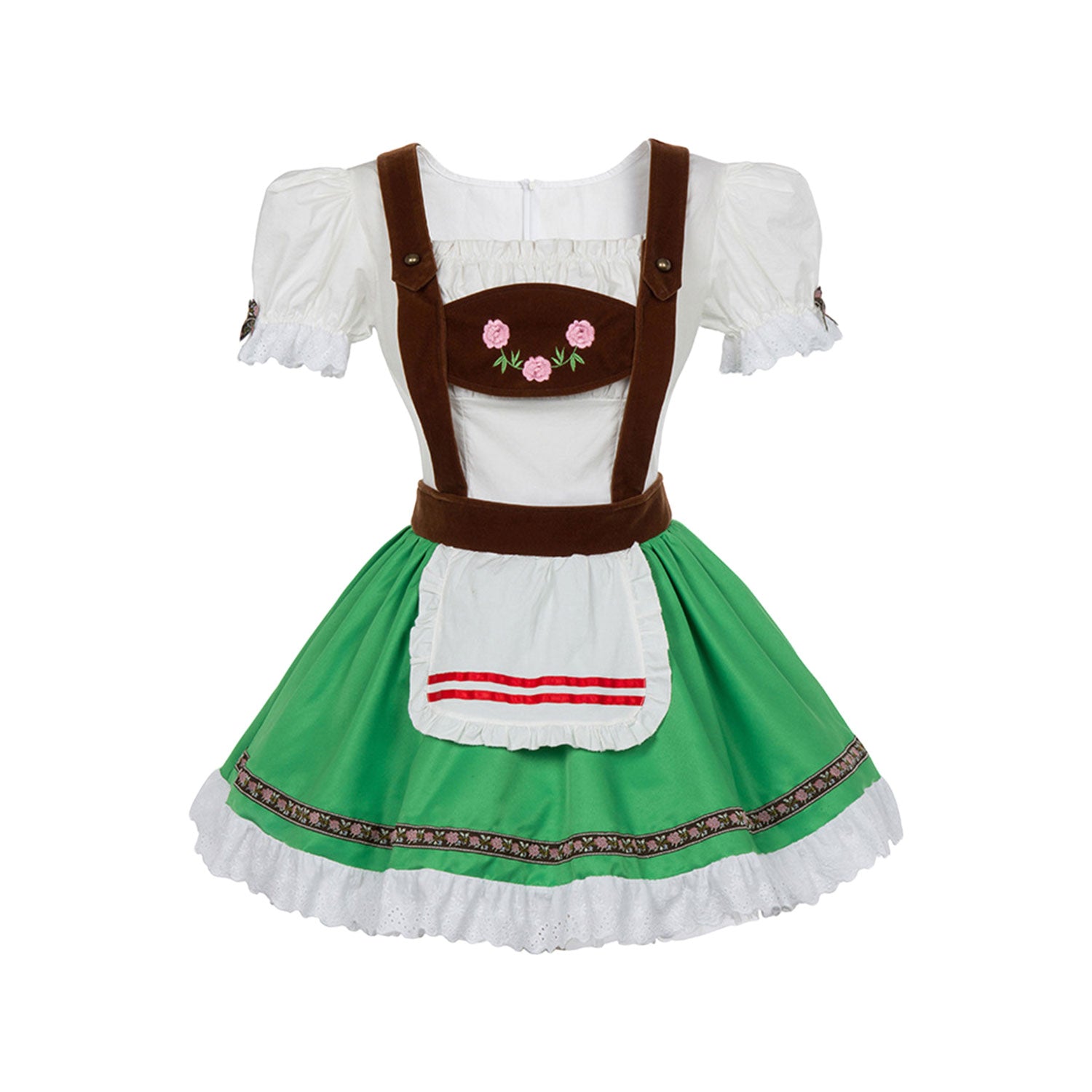 Oktoberfest Dirndl Damen Trachtenkleid mit Schürze Cosplay Kostüm Grün