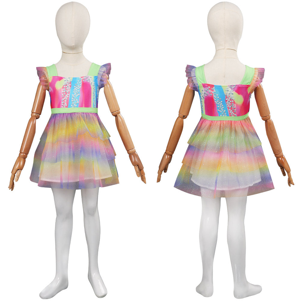 Margot Robbie Kinder 2023 Barbie gedruckt Ärmellos Kleid Cosplay Kostüm