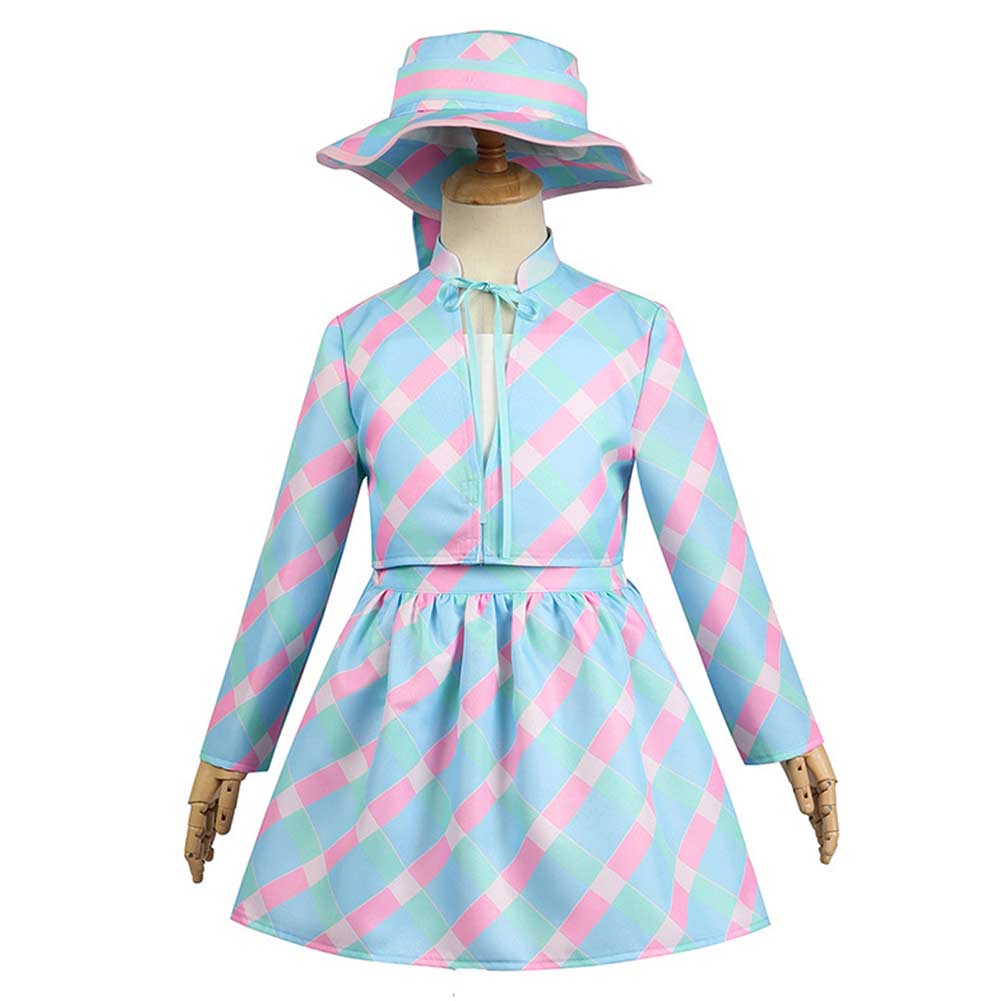 Kinder Mädchen Barbie Film 2023 blaues Kleid mit Hut Cosplay Kostüm Set