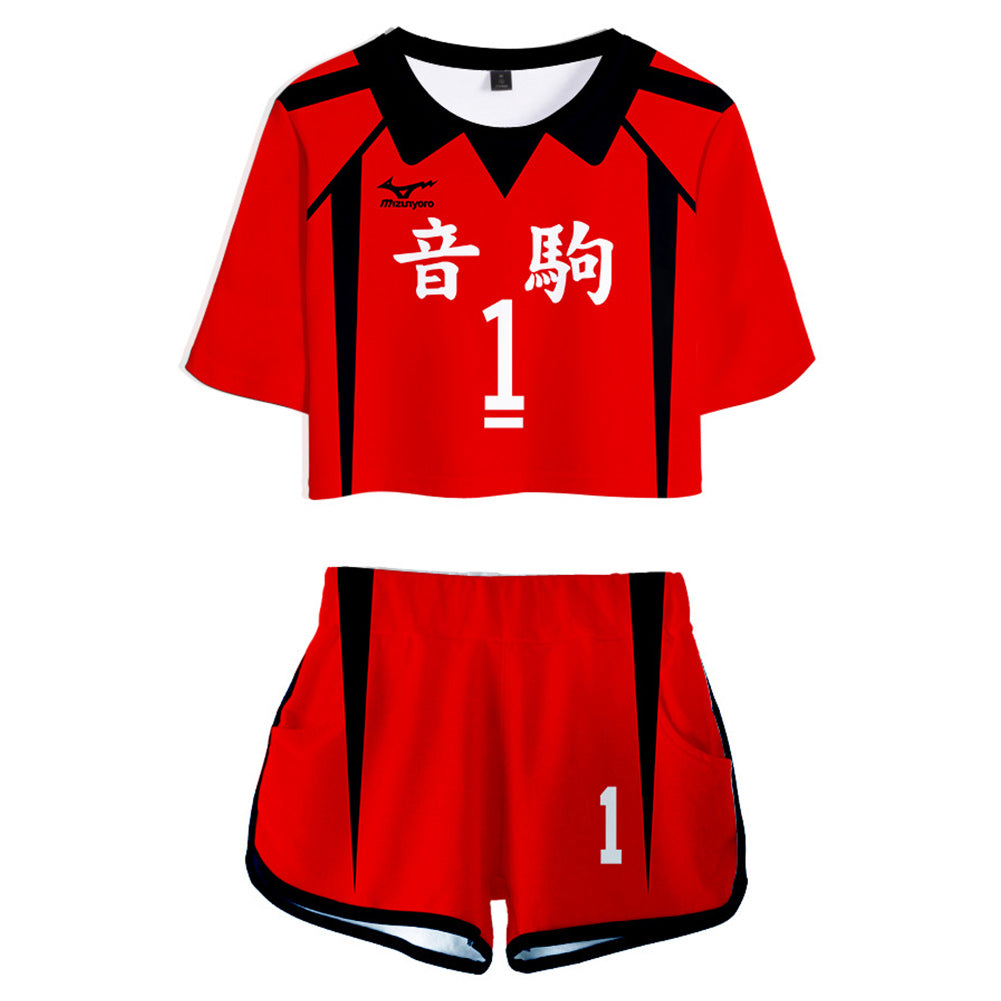Nu 1 Kuroo Tetsurou Volleyball!! Nekoma High School Cosplay Kostüm Uniform Oberteil Shorts Damen Kostüm