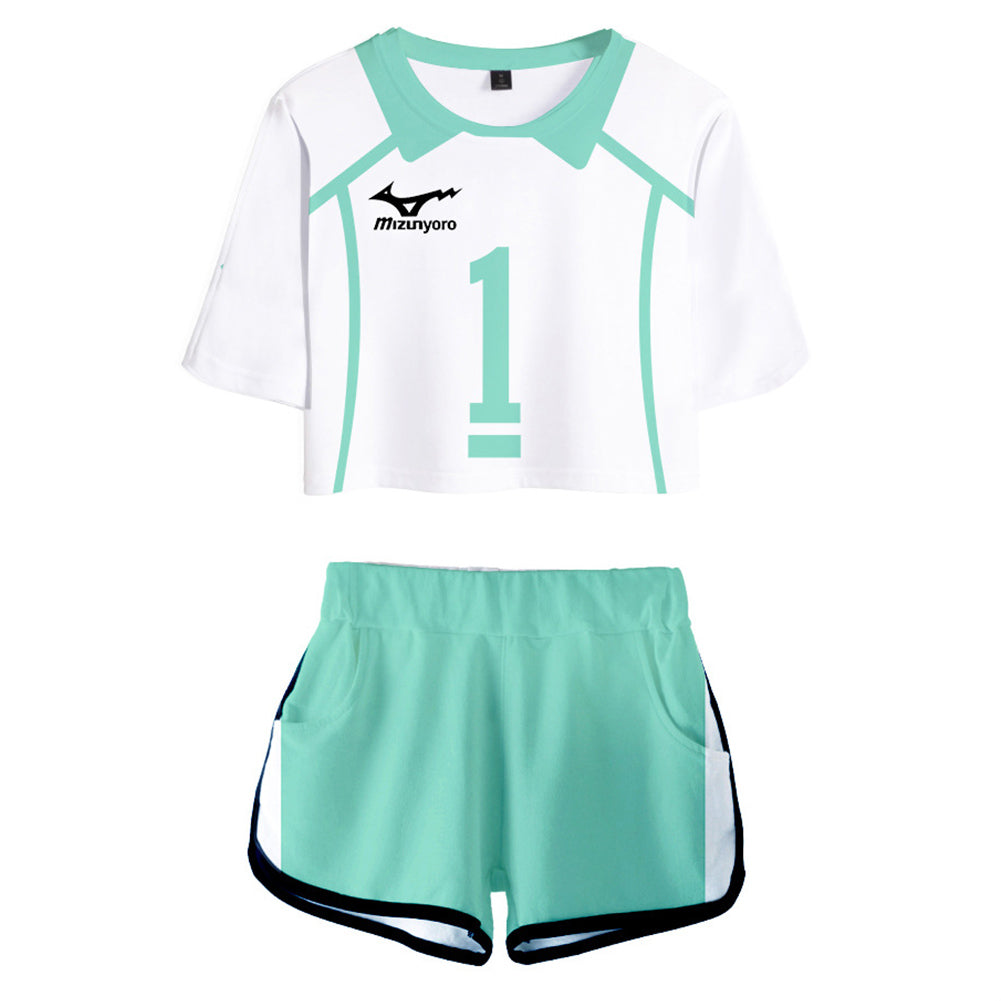 Oikawa Tooru Schuluniform Volleyball!! Aobajohsai Cosplay Uniform Jersey Top Shorts für Damen