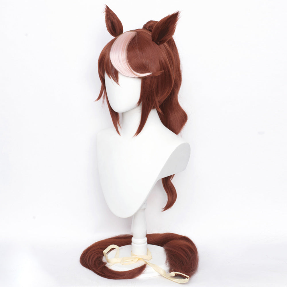 Pretty Derby Tokai Teio Perücke Cosplay Perücke mit Ohren, Schwanz