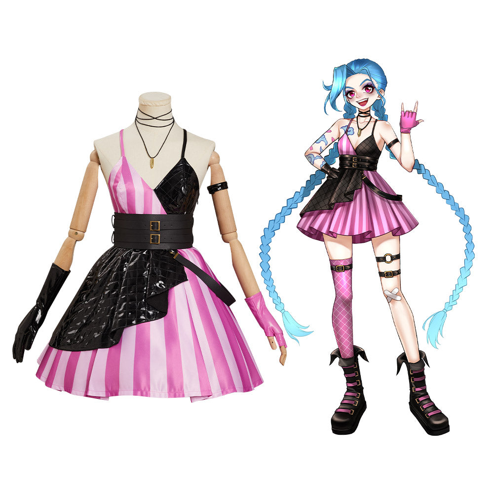 LoL Jinx Cosplay Arcane Kostüm Outfits Halloween Karneval Originell Goth Lolita Kleid