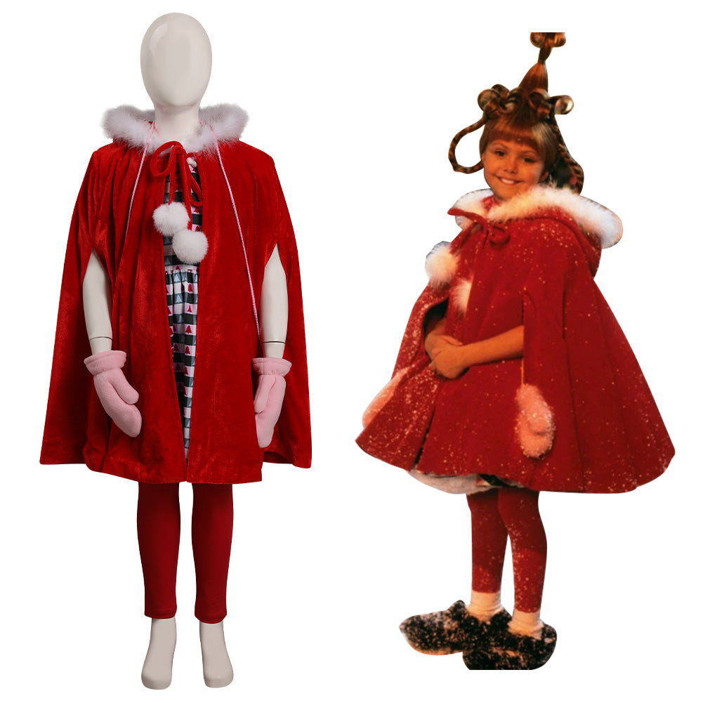 Kinder Cindy Cosplay Kostüm Cindy Lou Who Outfits Halloween Karneval Weihnachten Kleid
