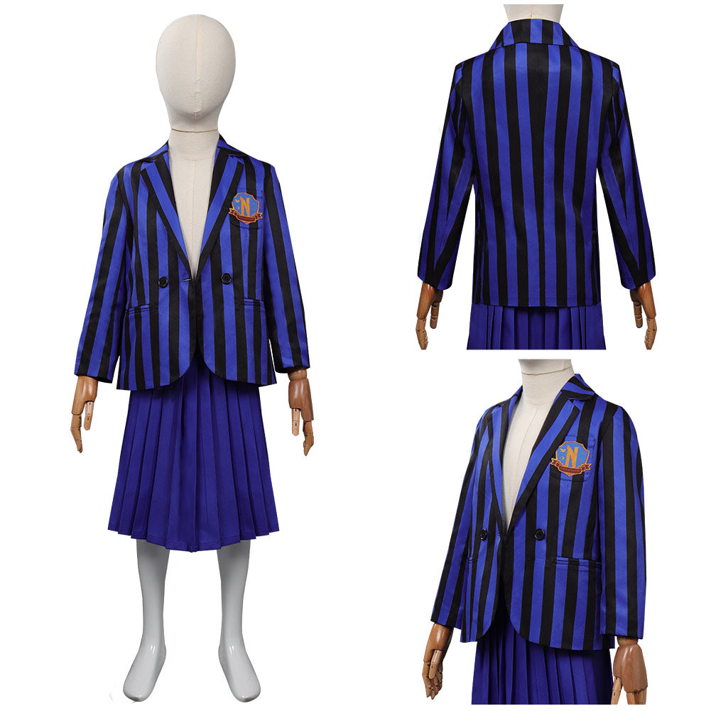 Kinder Wednesday Addams Cosplay Schuluniform Outfits Halloween Karneval Kostüm