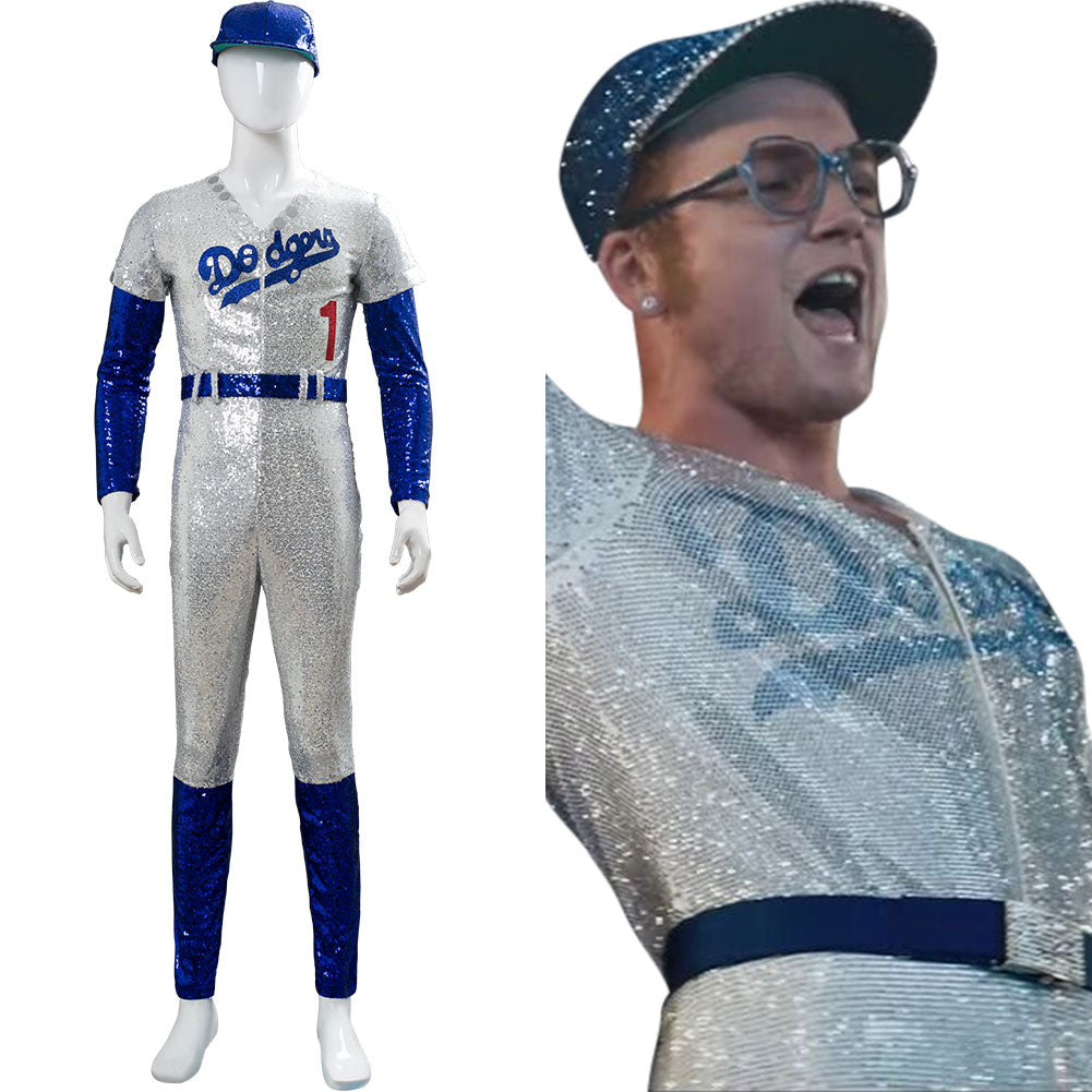 Elton John Baseballuniform Rocketman Cosplay Kostüm Jumpsuit Kappe