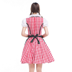 Damen Dirndl Trachtenkleid mit Schürze für Oktoberfest Karneval Kostüm