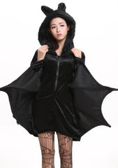 Halloween DAMEN Sexy Black Bat Wings Fledermaus Cosplay Kostuem fuer Erwachsene